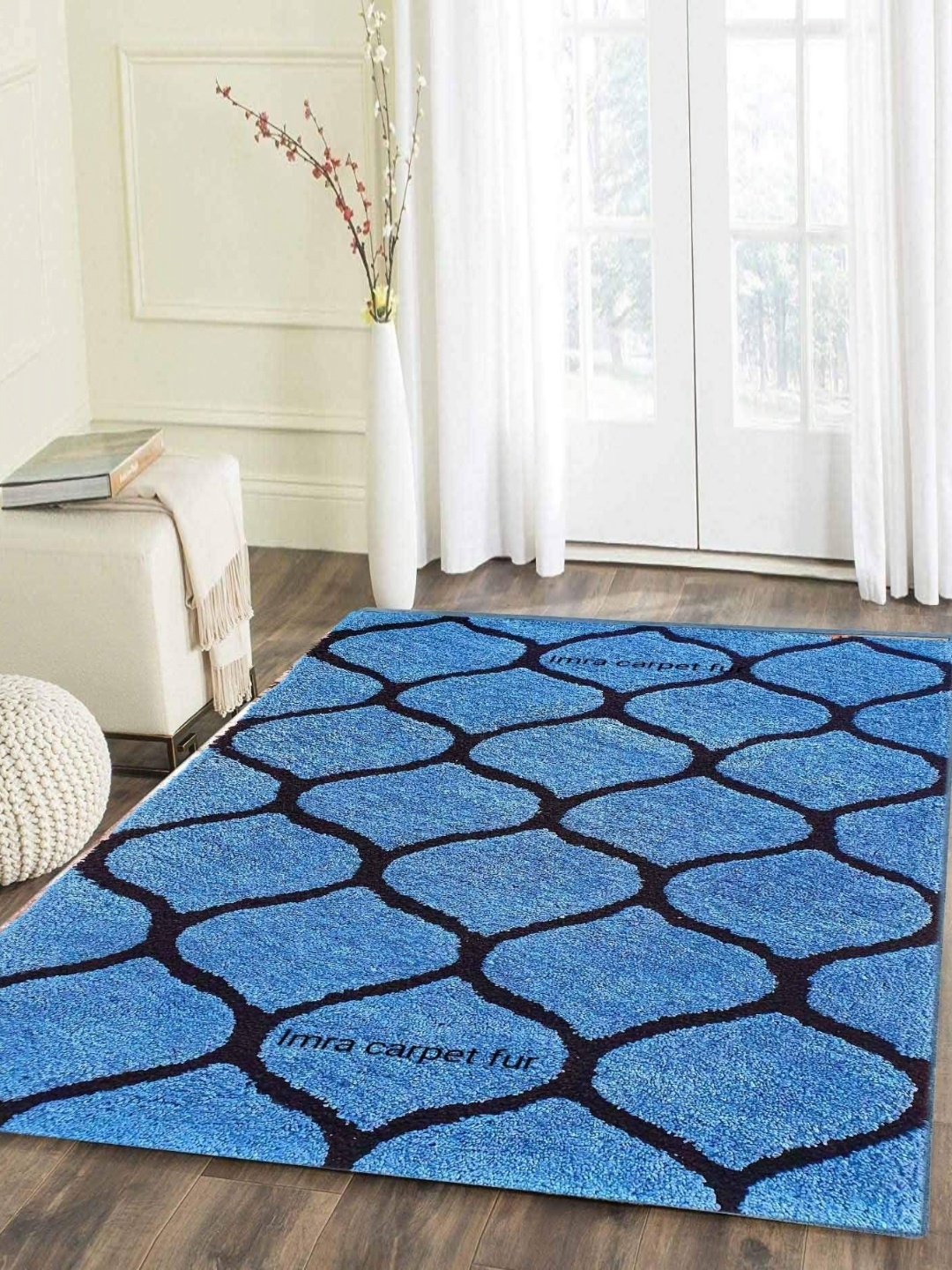 

IMRA CARPET Blue & Black Ethnic Motifs Prinetd Hand-Tufted Shaggy Carpet