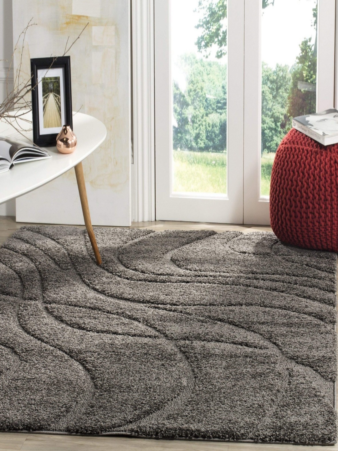

IMRA CARPET Grey Abstract Anti-Skid Shaggy Carpet