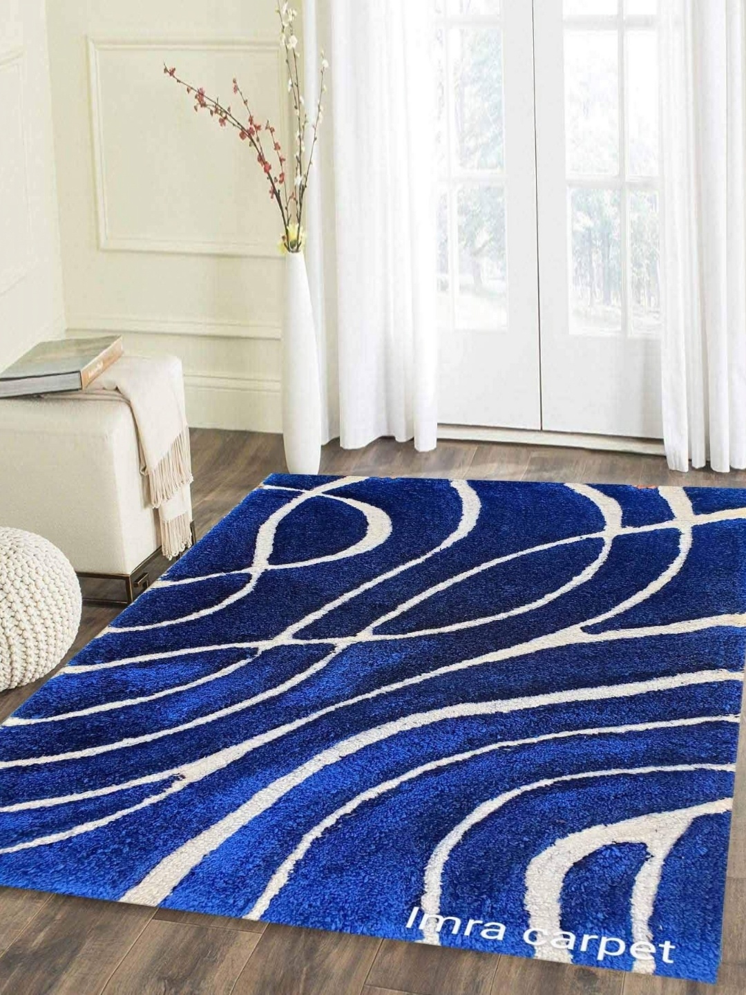 

IMRA CARPET Blue & White Abstract Rectangular Carpet
