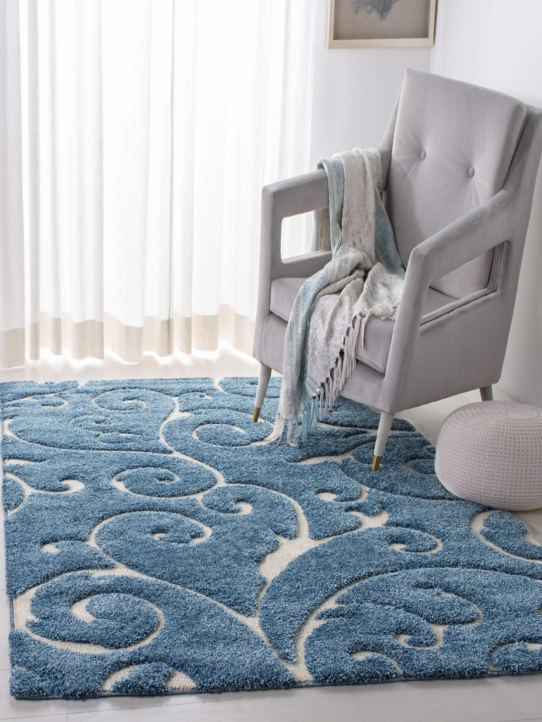 

IMRA CARPET Turquoise Blue Floral Shaggy Carpet