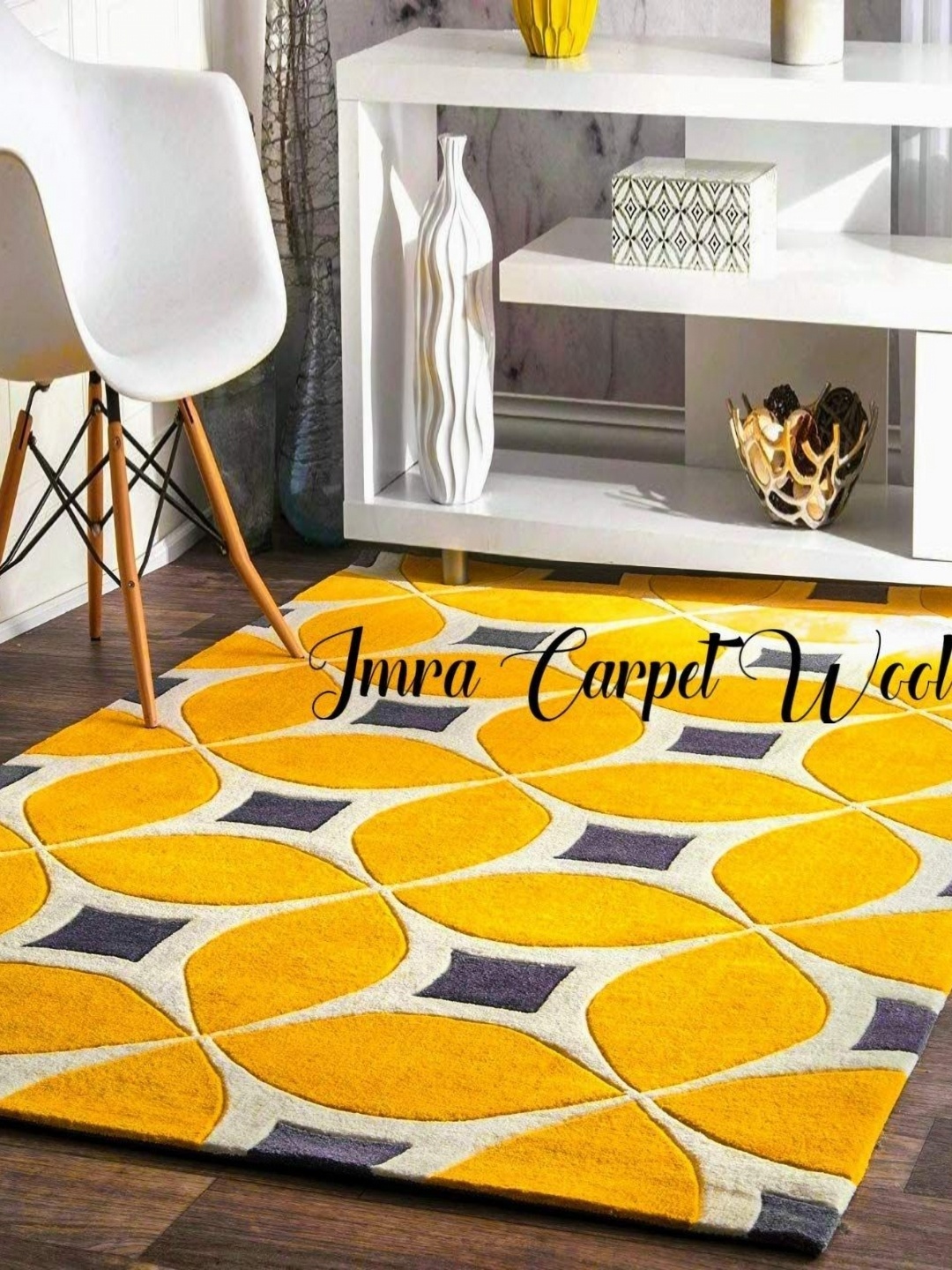 

IMRA CARPET Yellow & Blue Geometric Shaggy Rectangle Carpet