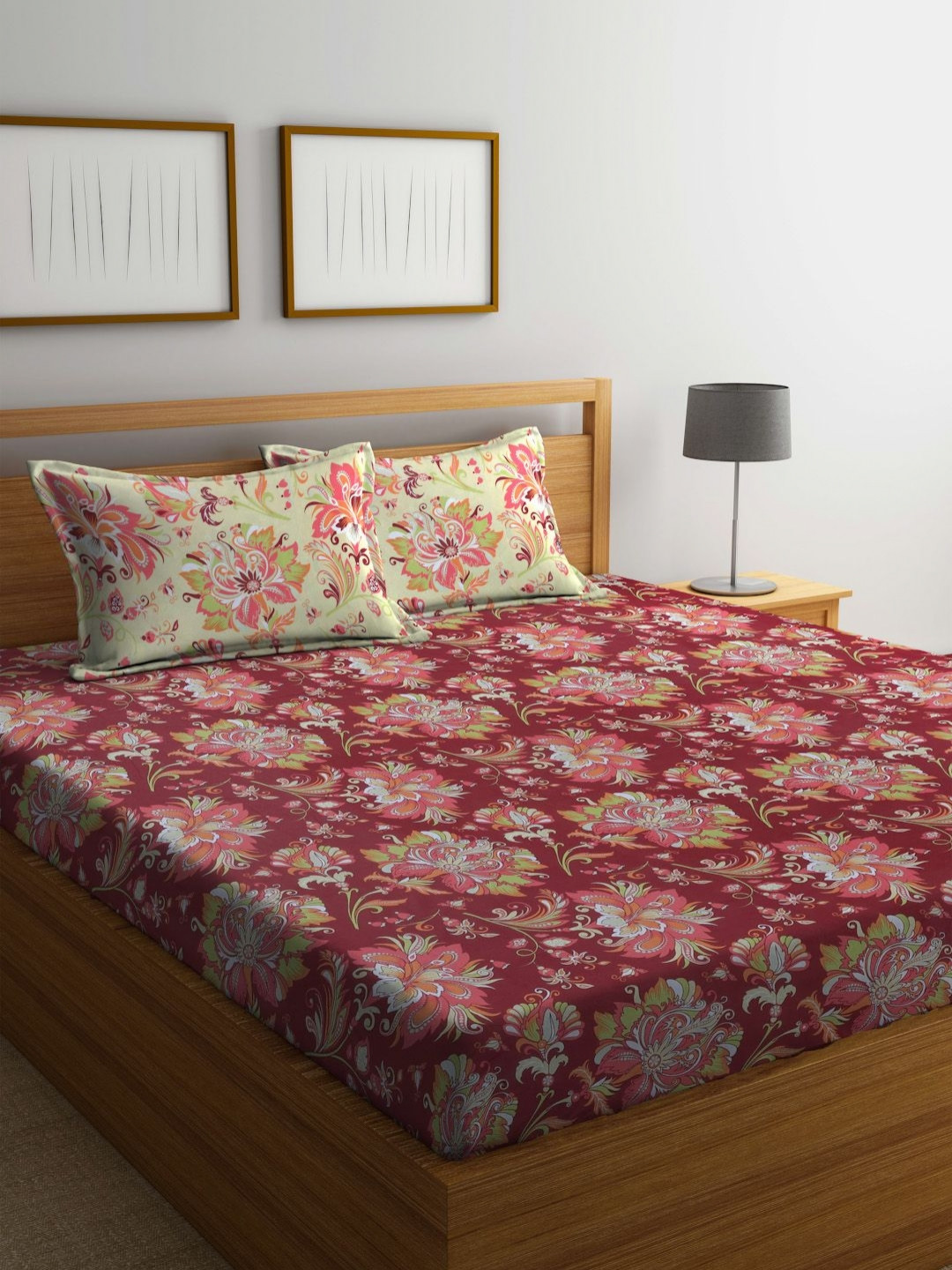 

BOMBAY DYEING Brown & Green Printed 104 TC Pure Cotton Queen Bedsheet With 2 Pillow Covers