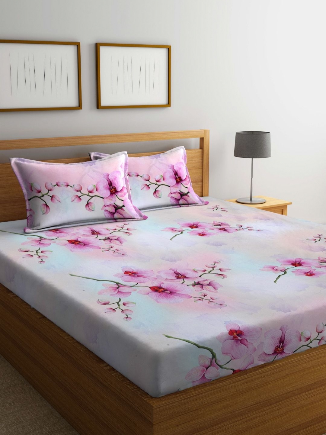 

BOMBAY DYEING Pink & Blue Printed 180 TC Pure Cotton King Bedsheet With 2 Pillow Covers