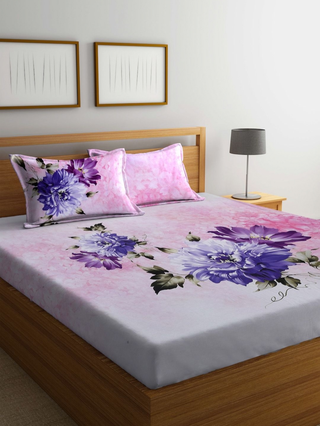 

BOMBAY DYEING Purple & White Printed 180 TC Pure Cotton King Bedsheet With 2 Pillow Covers