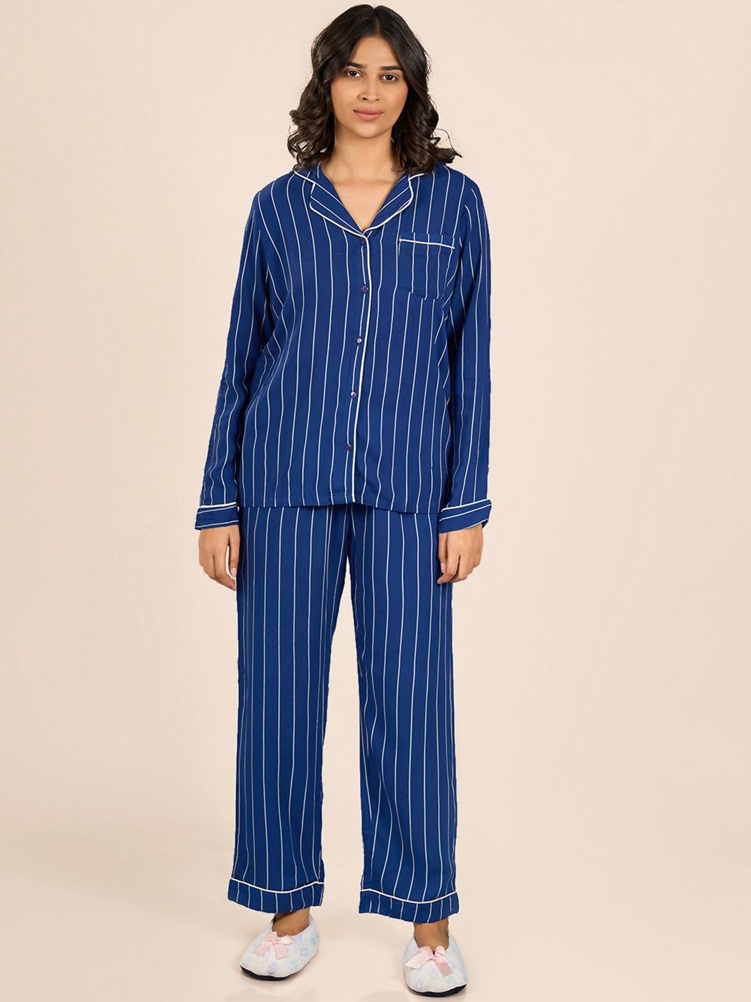 

MAYSIXTY Women Striped Night suit, Blue