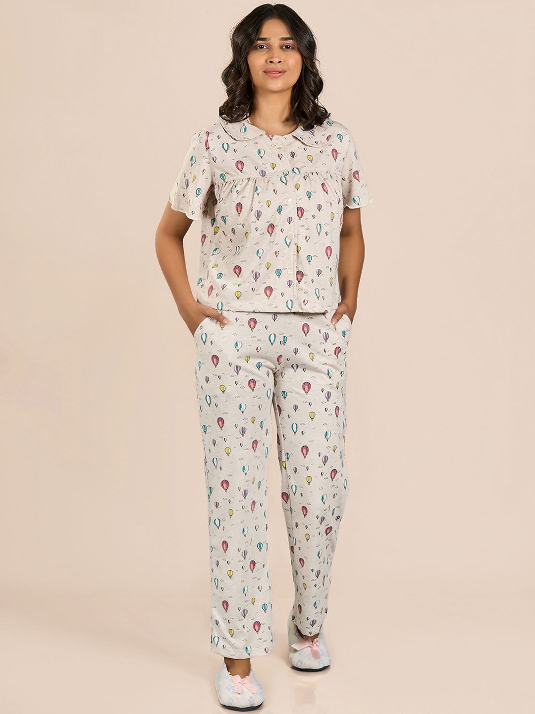 

MAYSIXTY Women Printed Night suit, Off white