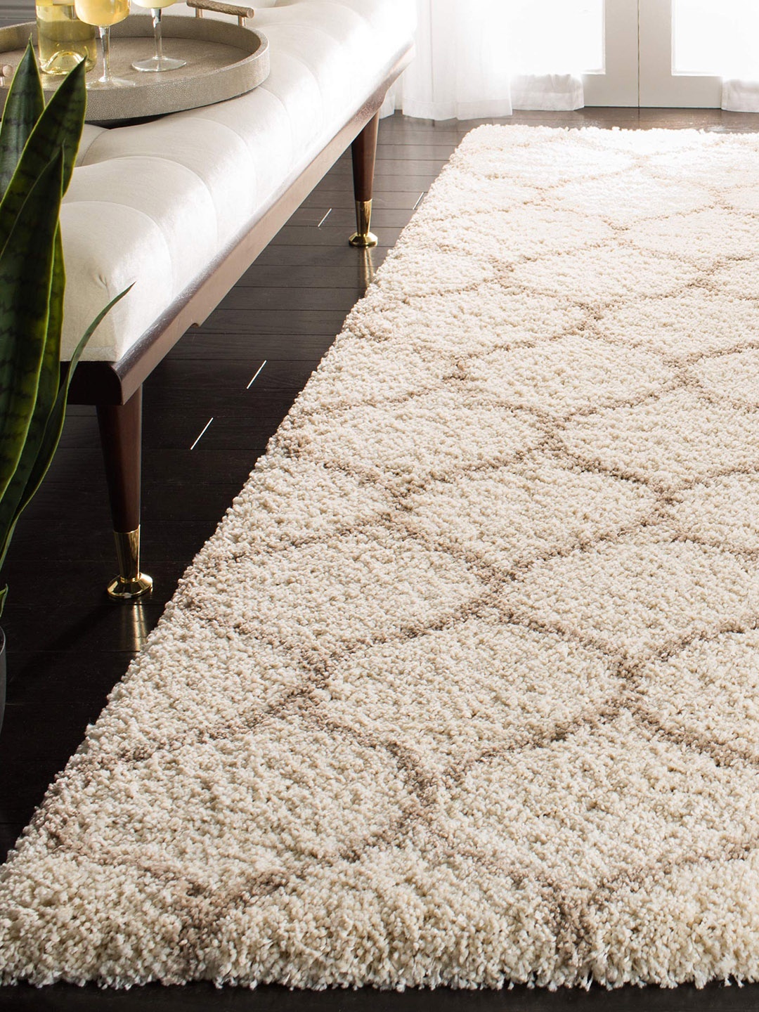 

IMRA CARPET Beige Geometric Shaggy Rectangle Carpet