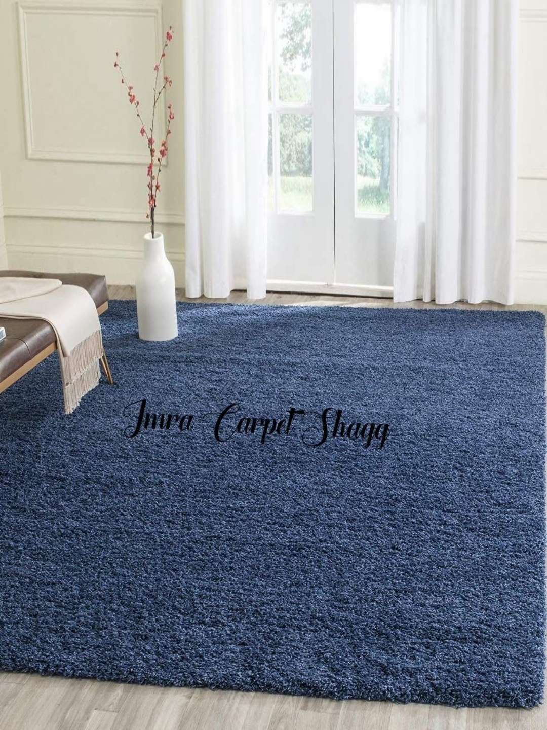 

IMRA CARPET Blue Woollen Rectangular Shaggy Carpet