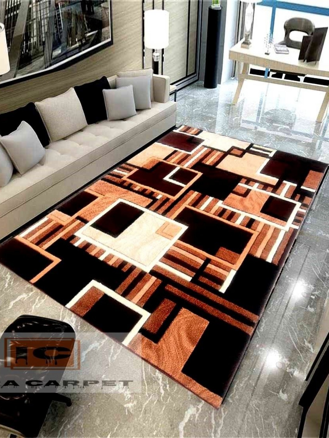 

IMRA CARPET Brown & Black Geometric Shaggy Carpet