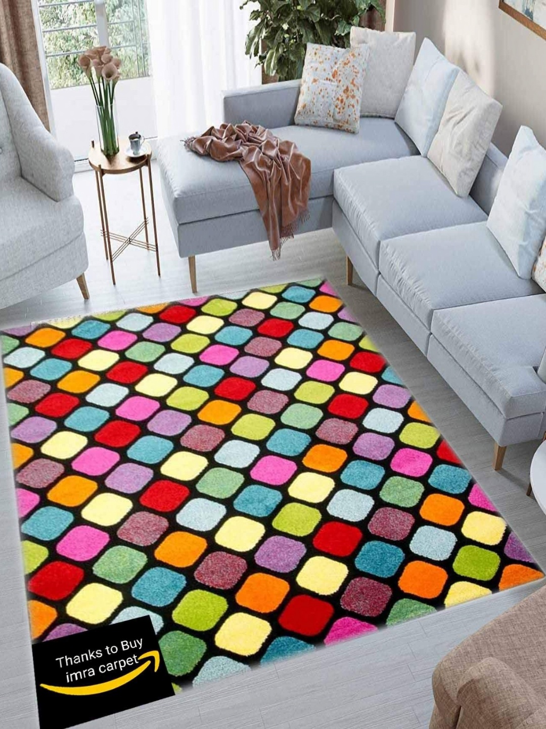 

IMRA CARPET Blue & Yellow Geometric Printed Woollen Carpet
