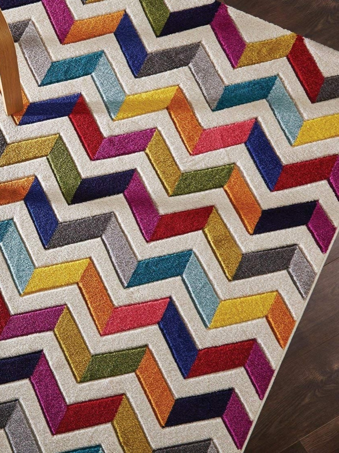 

IMRA CARPET Cream & Red Geometric Woollen Carpet