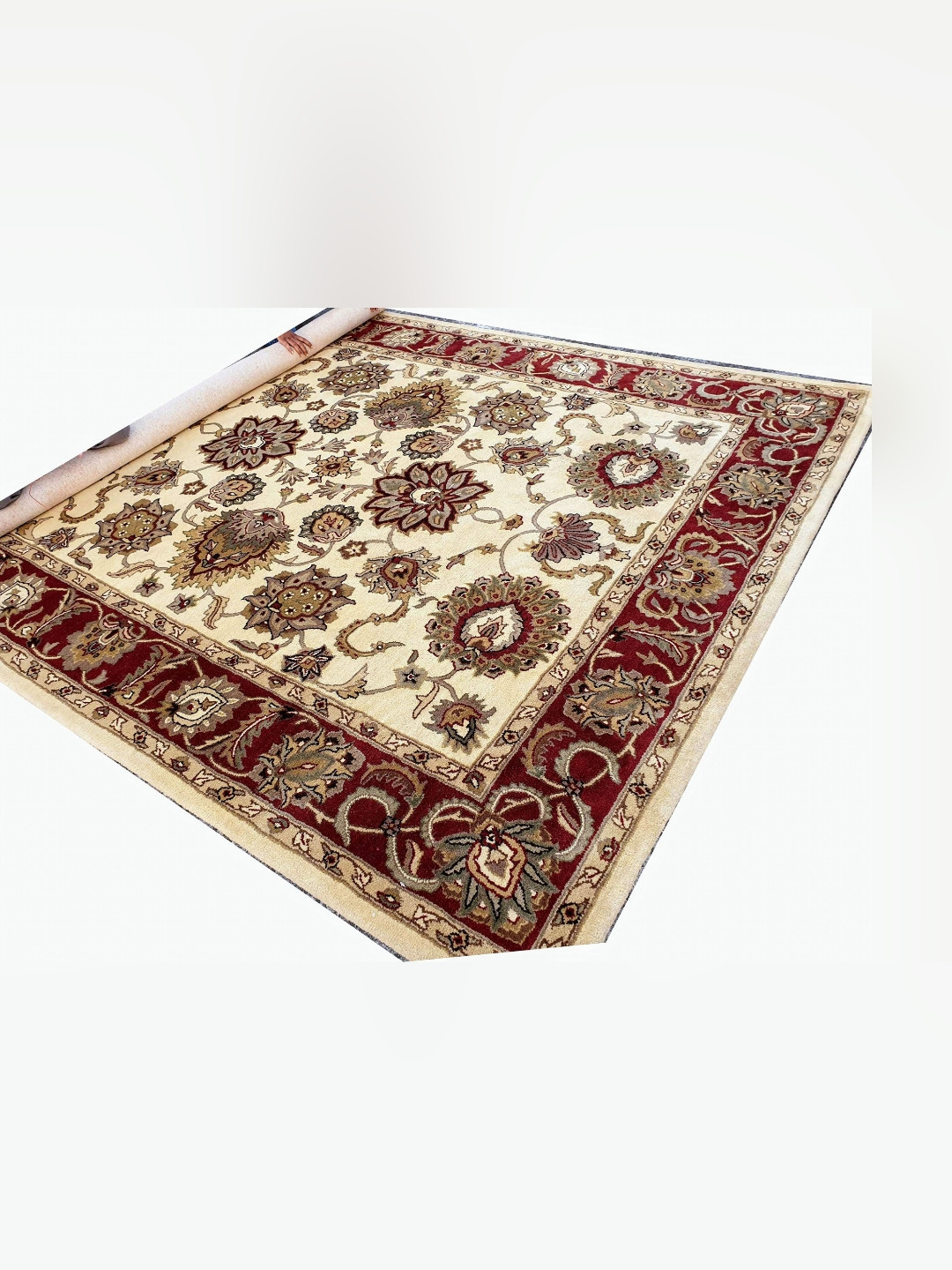 

IMRA CARPET Beige Floral Printed Shaggy Carpet