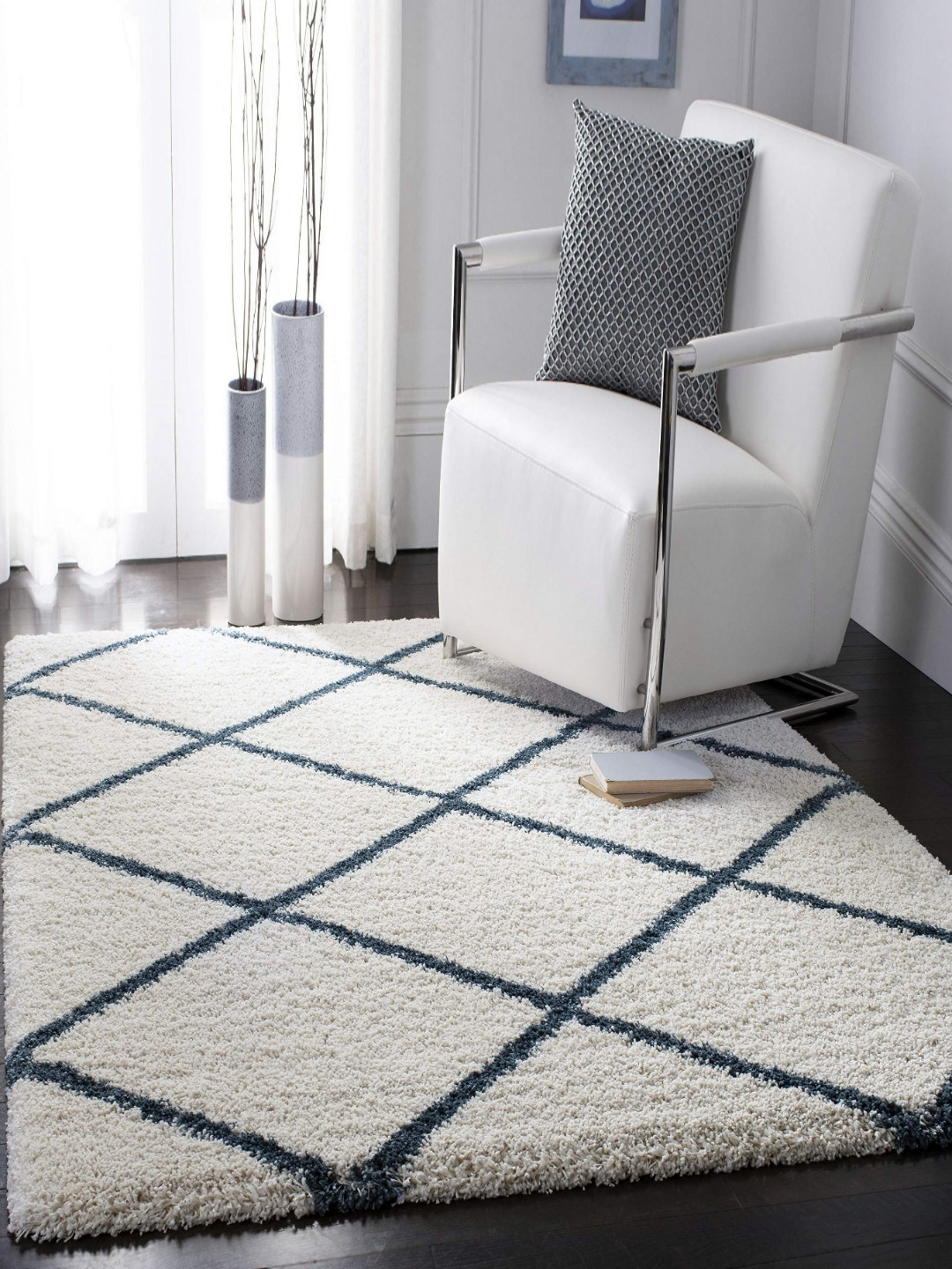 

IMRA CARPET Cream & Grey Geometric Rectangular Shaggy Carpet