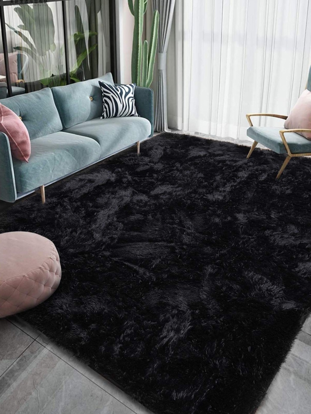 

IMRA CARPET Black Textured Shaggy Carpet