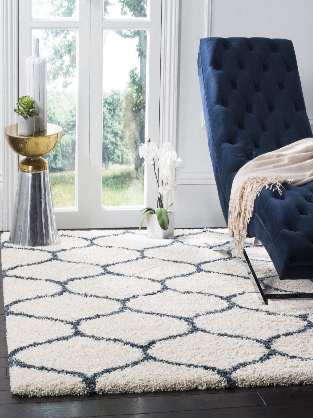 

IMRA CARPET Grey & Cream Geometric Rectangular Shaggy Carpet