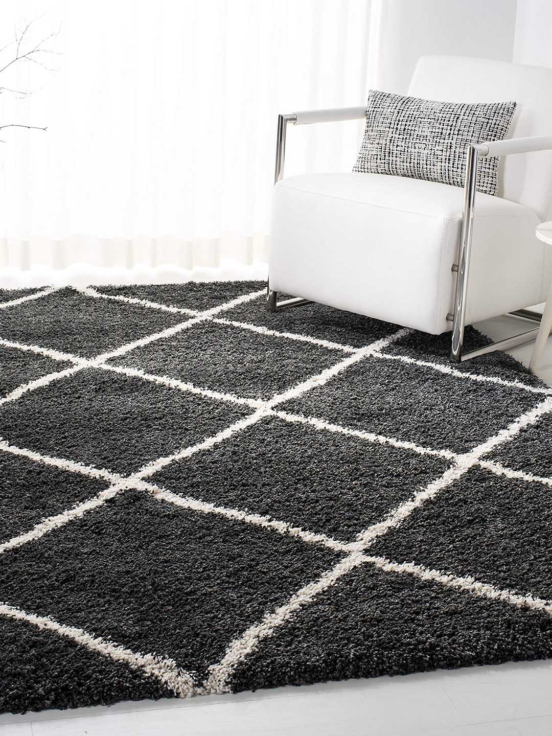 

IMRA CARPET Grey Geometric Printed Shaggy Woollen Carpet