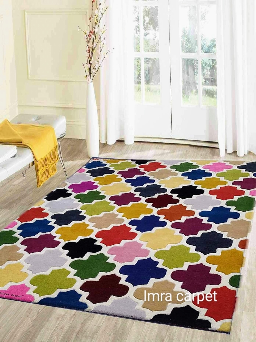 

IMRA CARPET Blue & Green Geometric Rectangular Carpet