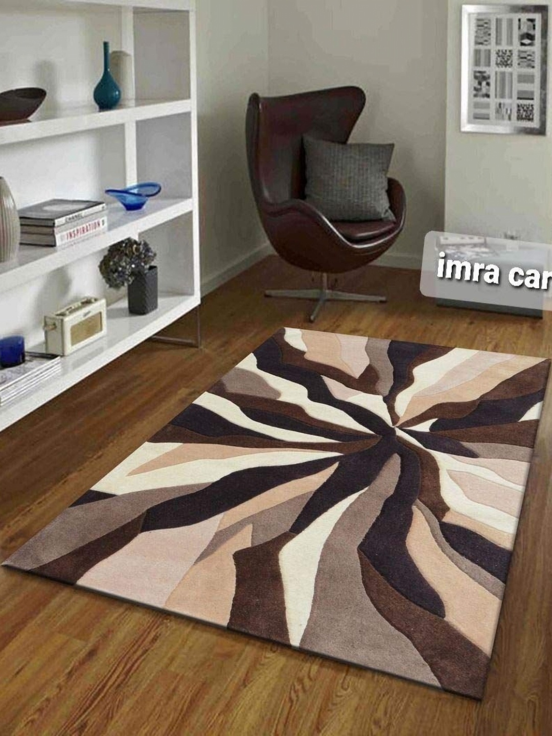 

IMRA CARPET Brown & White Abstract Shaggy Carpet