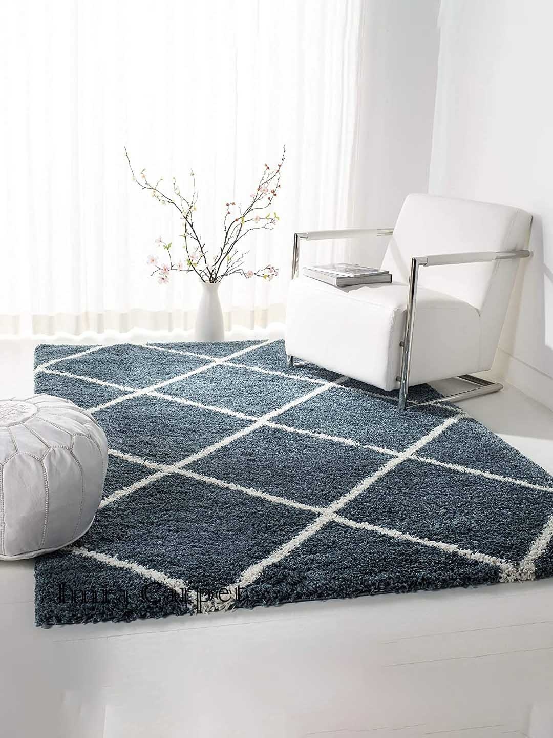 

IMRA CARPET Turquoise Blue & White Geometric Shaggy Rectangle Carpet
