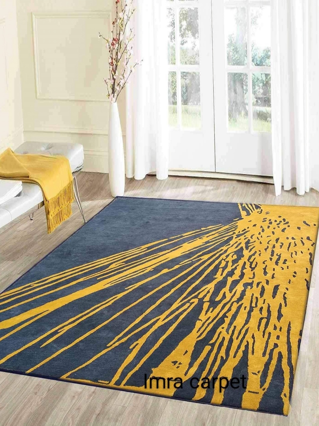 

IMRA CARPET Grey & Yellow Abstract Rectangular Shaggy Carpet