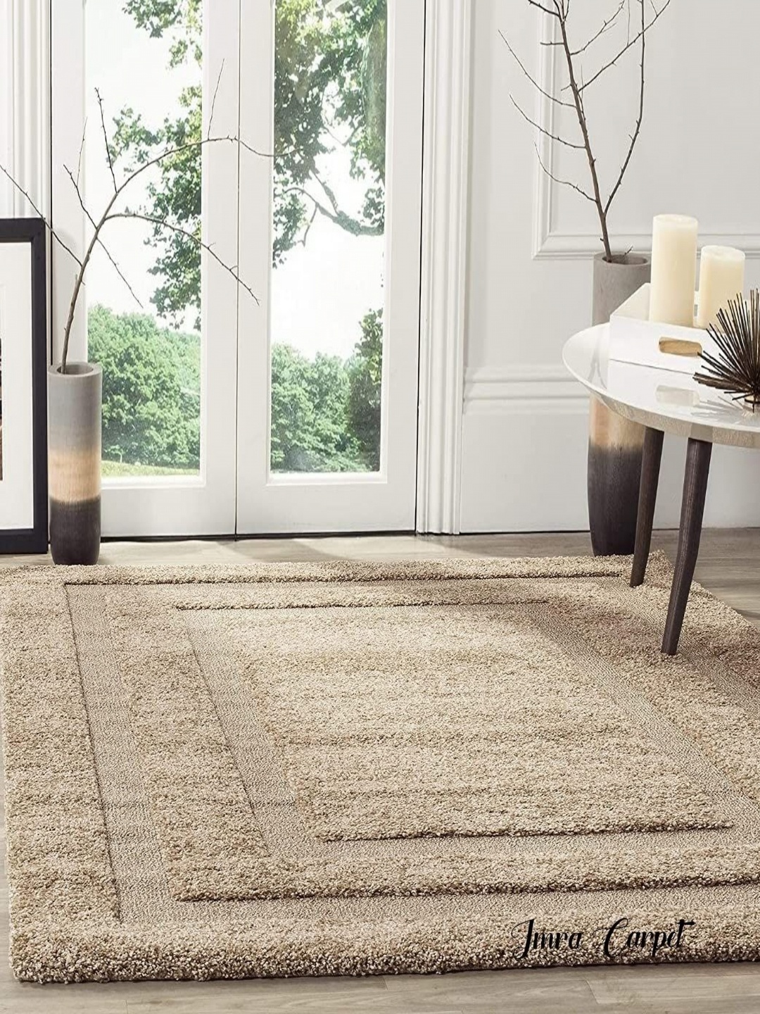 

IMRA CARPET Beige Geometric Shaggy Carpet