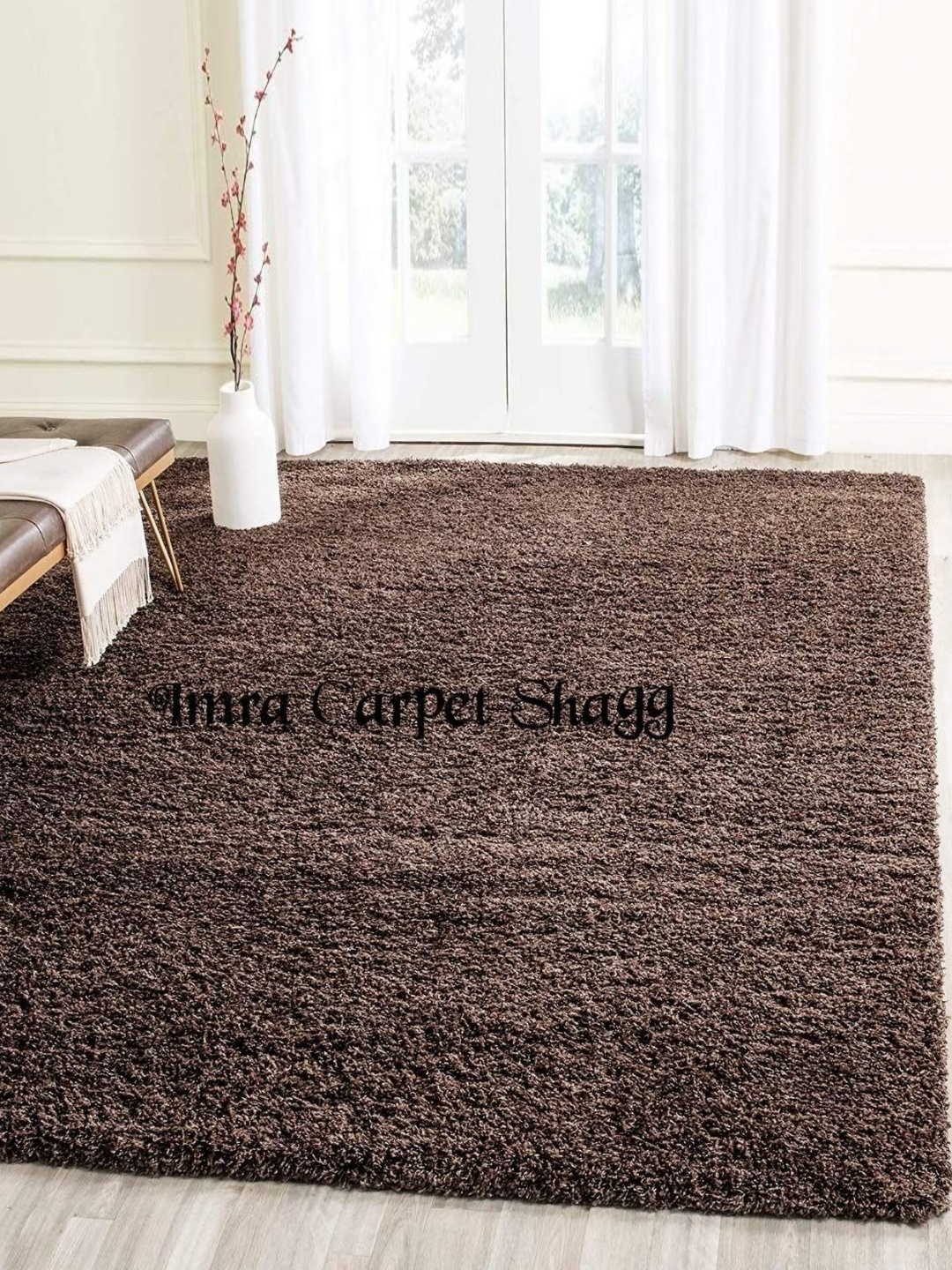 

IMRA CARPET Brown Shaggy Rectangle Woollen Carpet