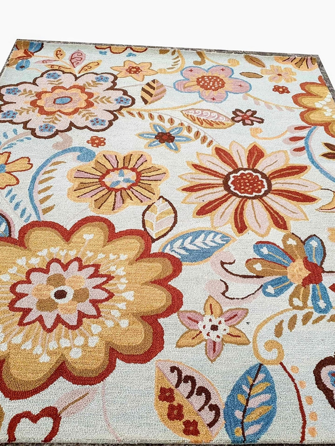 

IMRA CARPET Grey & Blue Floral Rectangular Shaggy Carpet