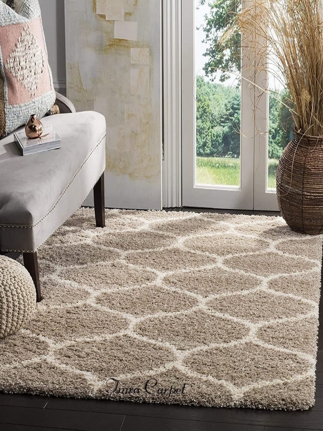 

IMRA CARPET Beige & White Geometric Rectangular Carpet