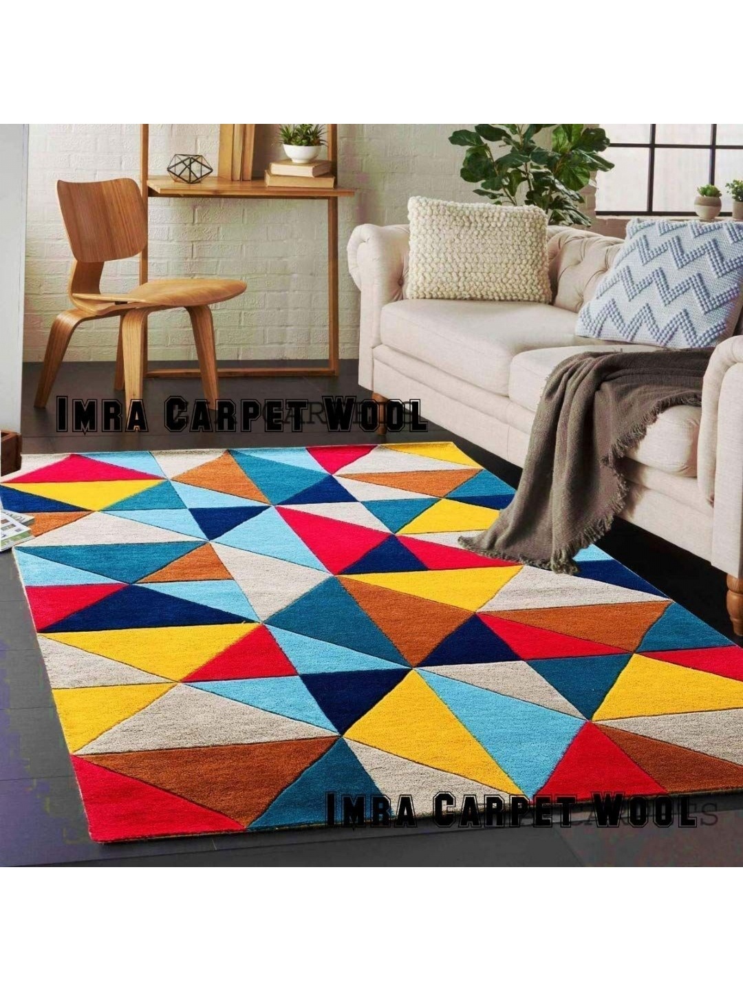 

IMRA CARPET Red & Blue Geometric Printed Woollen Shaggy Carpet