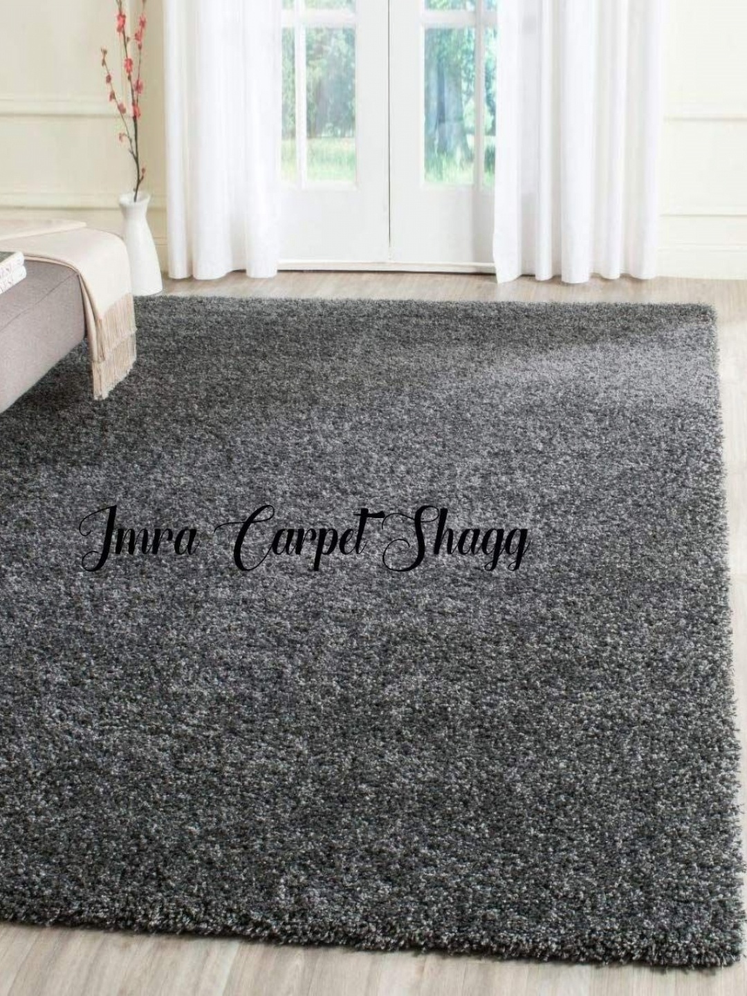 

IMRA CARPET Grey Woollen Rectangular Shaggy Carpet