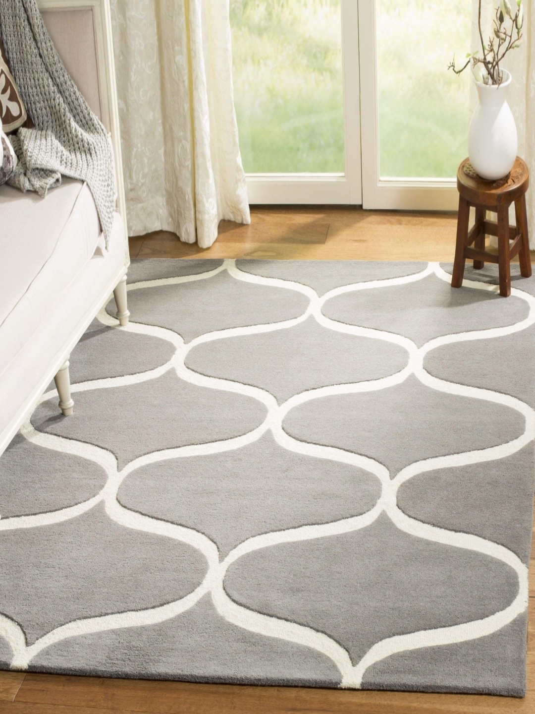

IMRA CARPET Grey Floral Rectangle Shaggy Carpet