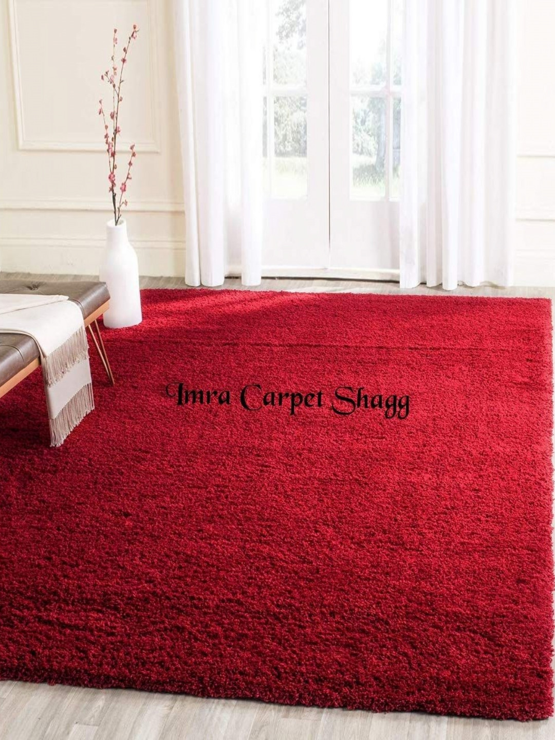 

IMRA CARPET Red Woollen Shaggy Rectangle Carpet