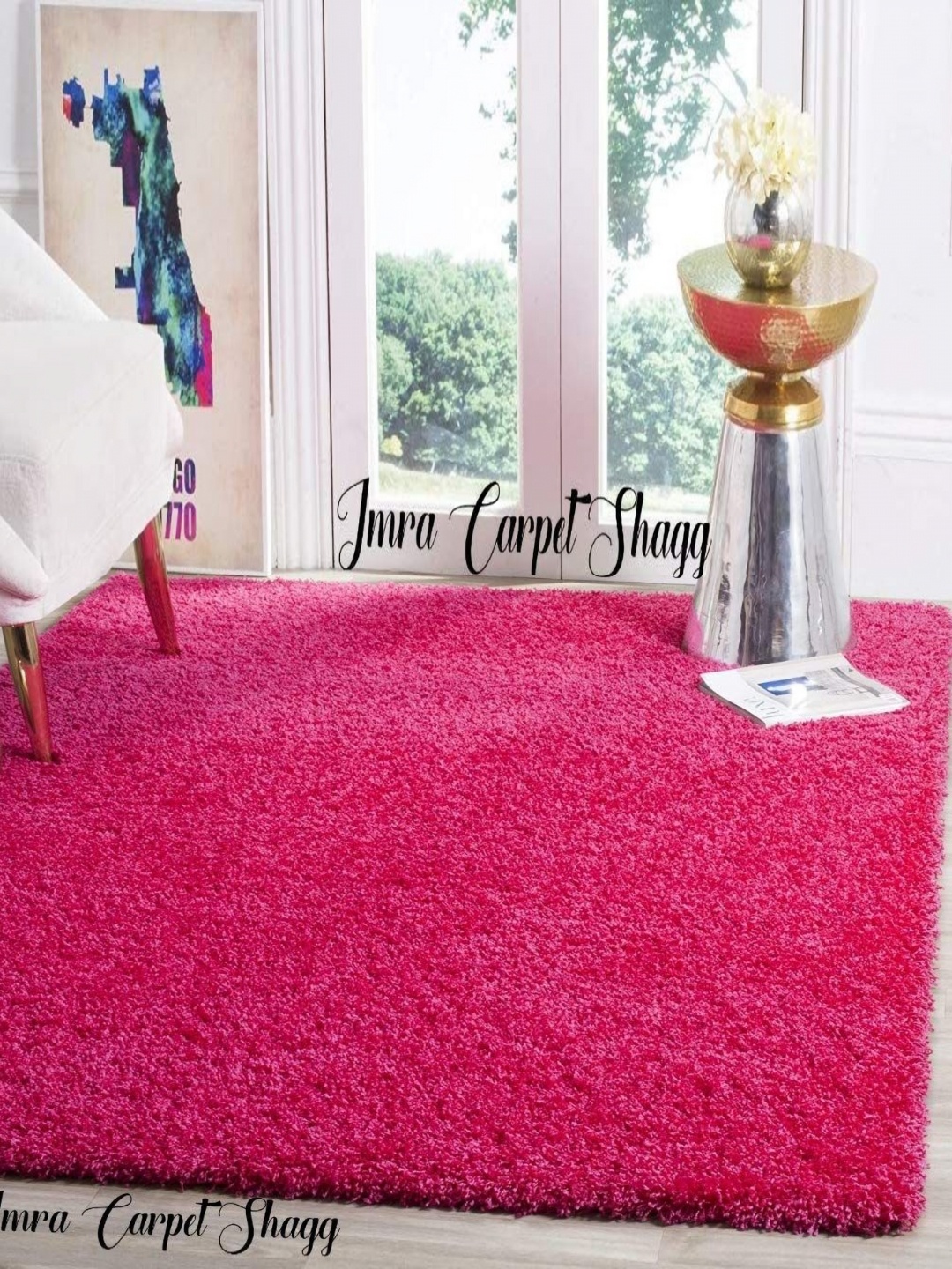 

IMRA CARPET Pink Woollen Rectangular Shaggy Carpet