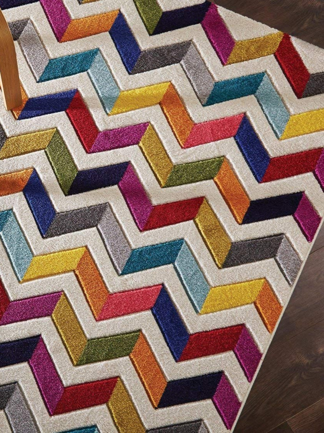 

IMRA CARPET Green & Yellow Geometric Woollen Shaggy Carpet