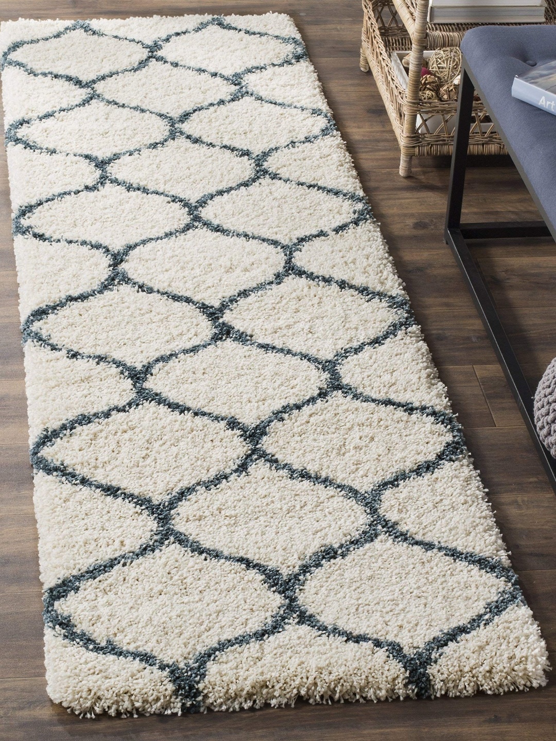 

IMRA CARPET Blue & White Geometric Shaggy Carpet