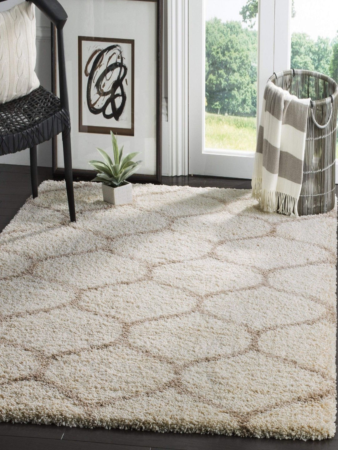 

IMRA CARPET Grey & Beige Geometric Printed Shaggy Carpet