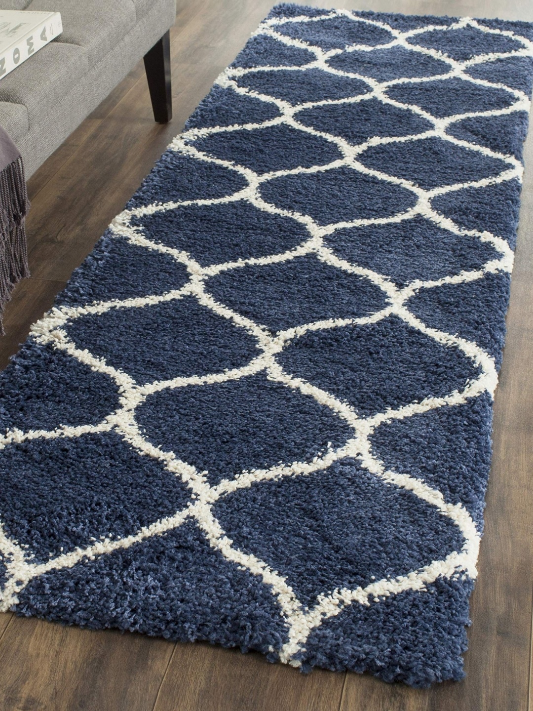 

IMRA CARPET Navy Blue & White Geometric Shaggy Rectangle Carpet