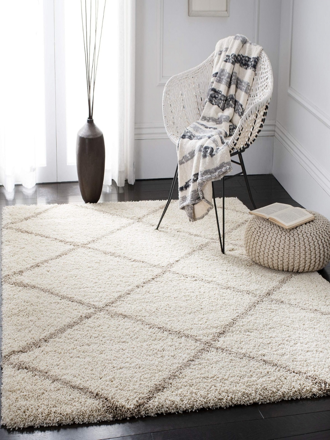 

IMRA CARPET Grey & Brown Geometric Rectangular Shaggy Carpet