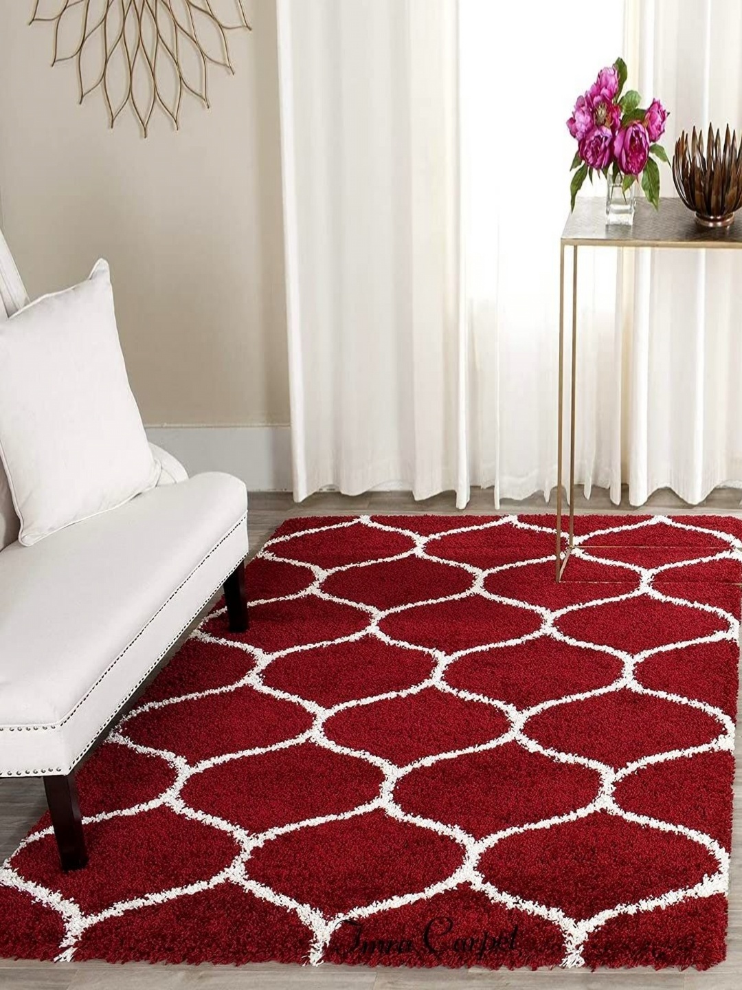 

IMRA CARPET Red & White Abstract Shaggy Carpet