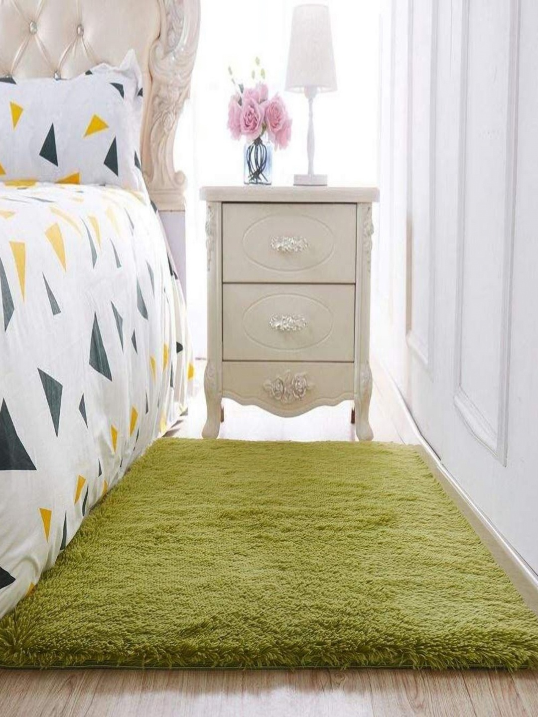

IMRA CARPET Green Anti-Skid Shaggy Rectangular Carpet