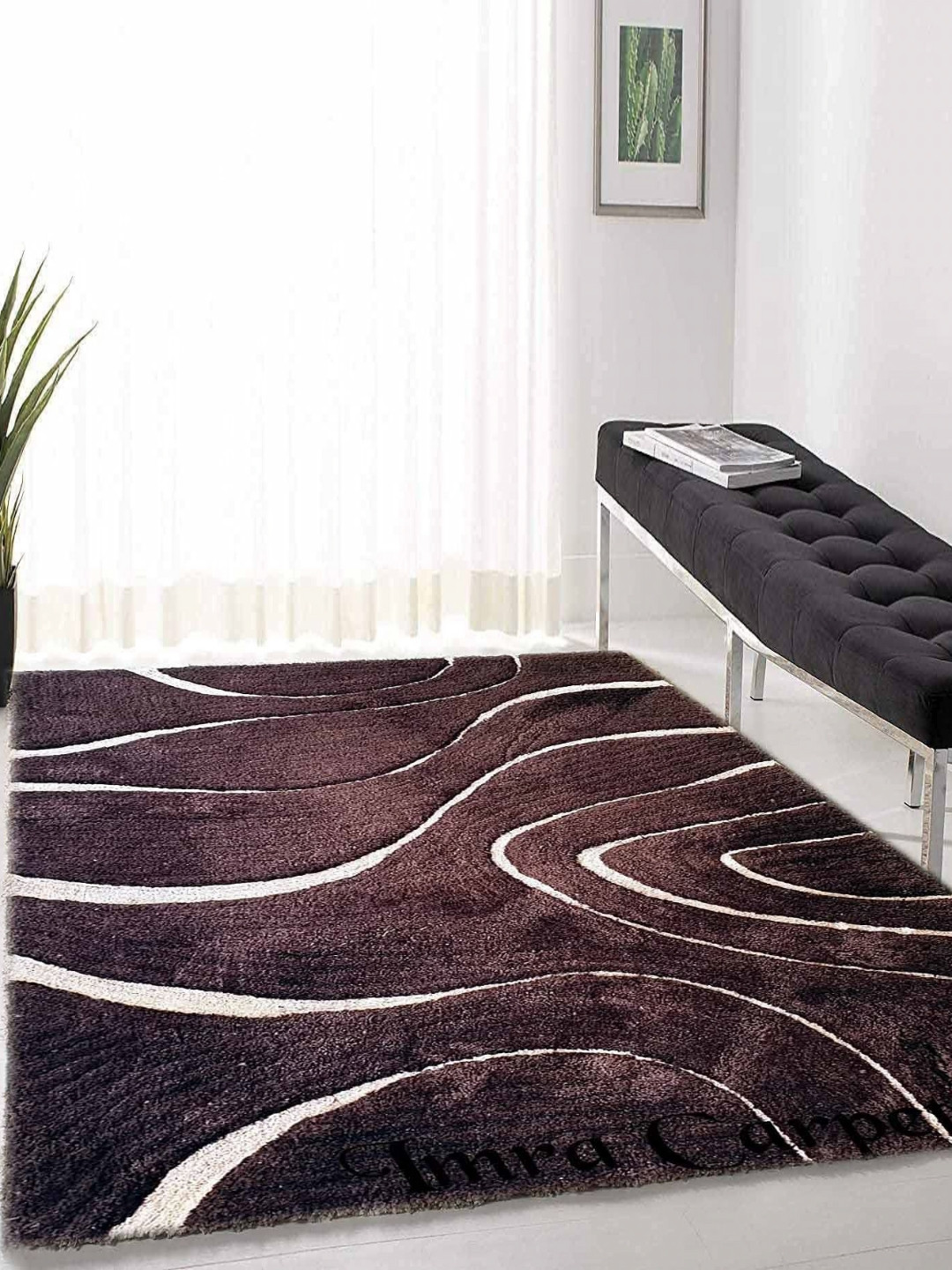 

IMRA CARPET Brown & White Abstract Printed Shaggy Carpet