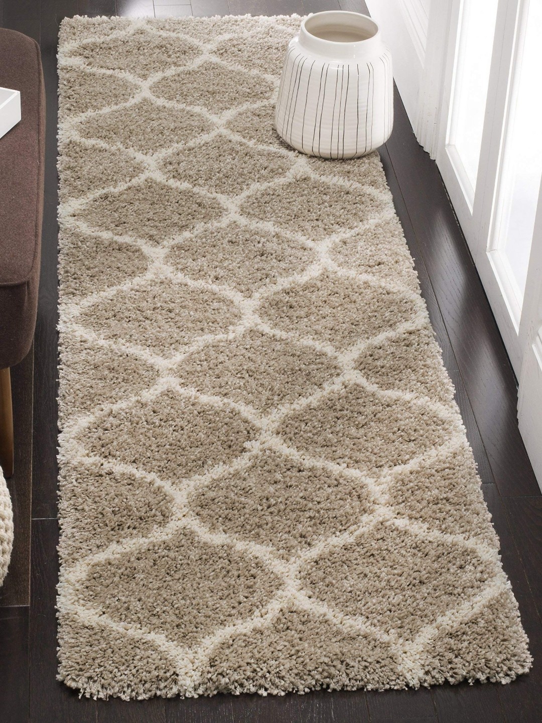 

IMRA CARPET Beige & White Geometric Shaggy Carpet