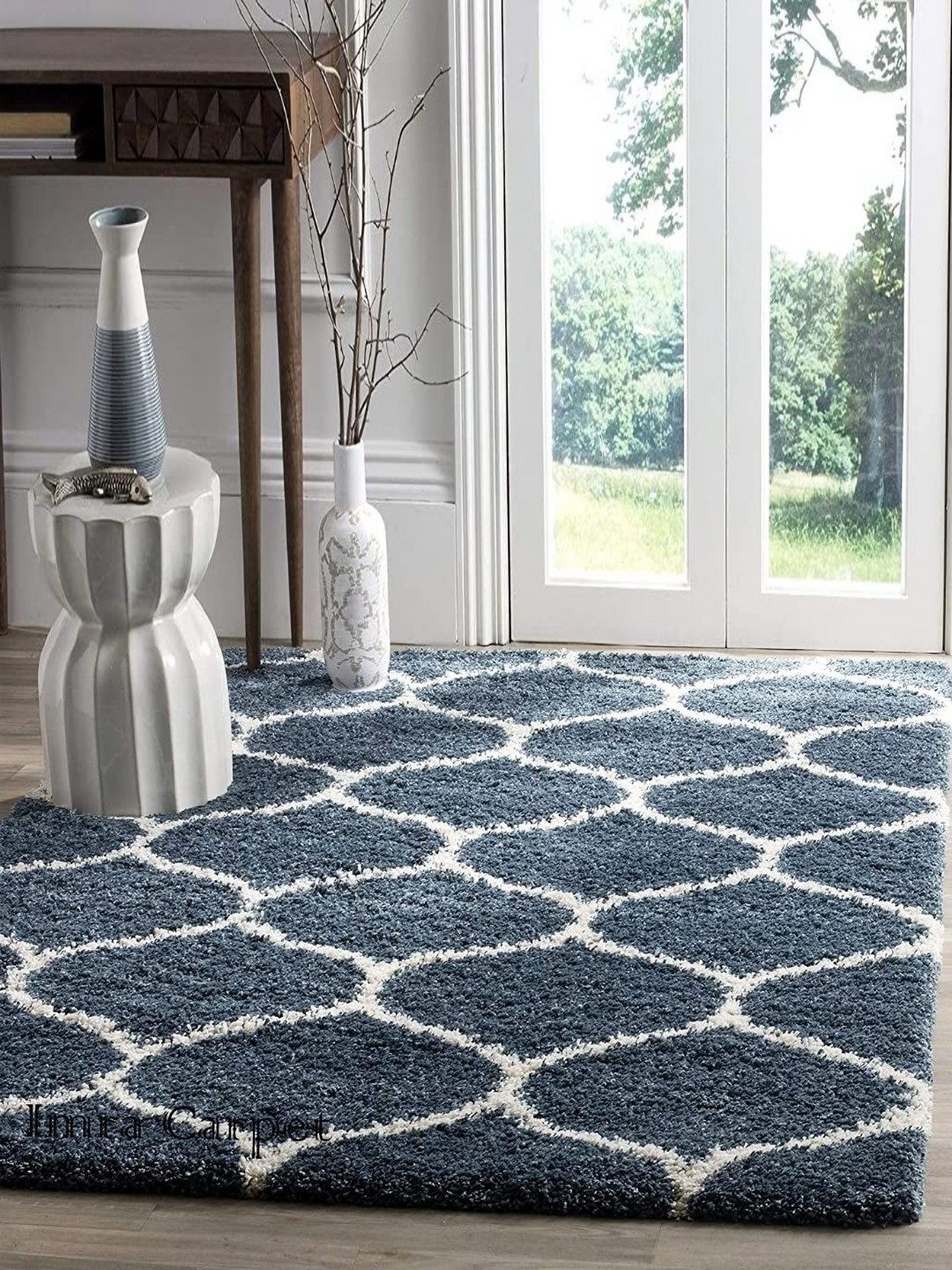 

IMRA CARPET Blue & White Geometric Rectangular Carpet