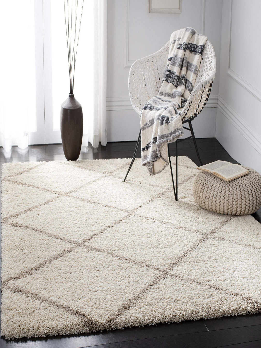 

IMRA CARPET Cream & Beige Rectangle Shaggy Carpet