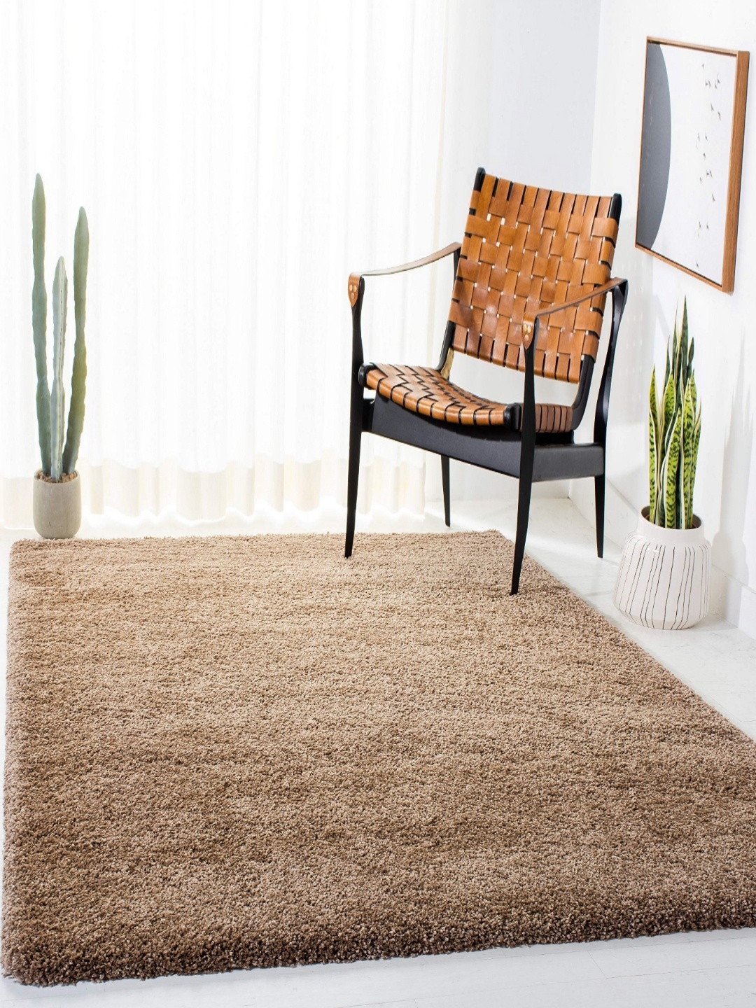 

IMRA CARPET Beige Shaggy Rectangle Anti-Skid Carpet