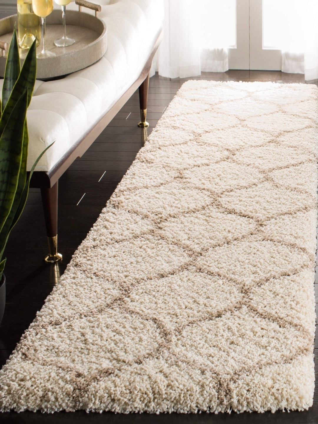 

IMRA CARPET Cream & Beige Geometric Shaggy Rectangle Carpet