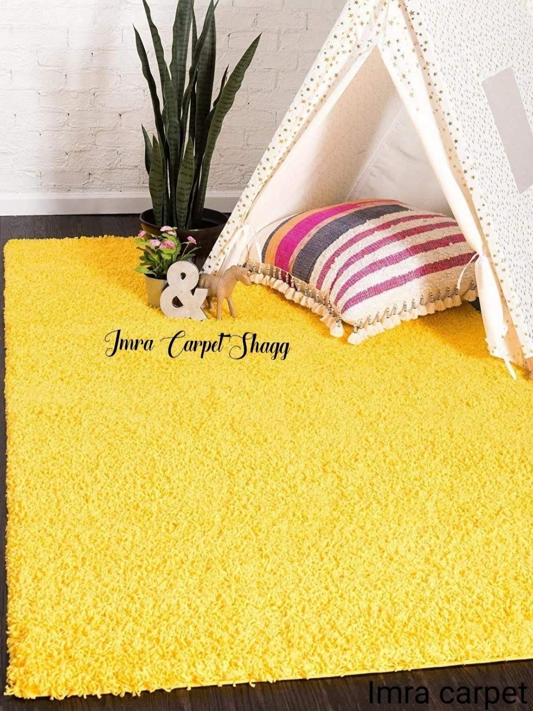 

IMRA CARPET Yellow Textured Shaggy Carpet