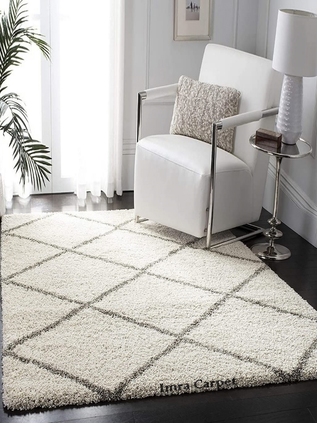 

IMRA CARPET Grey & White Geometric Shaggy Rectangle Carpet