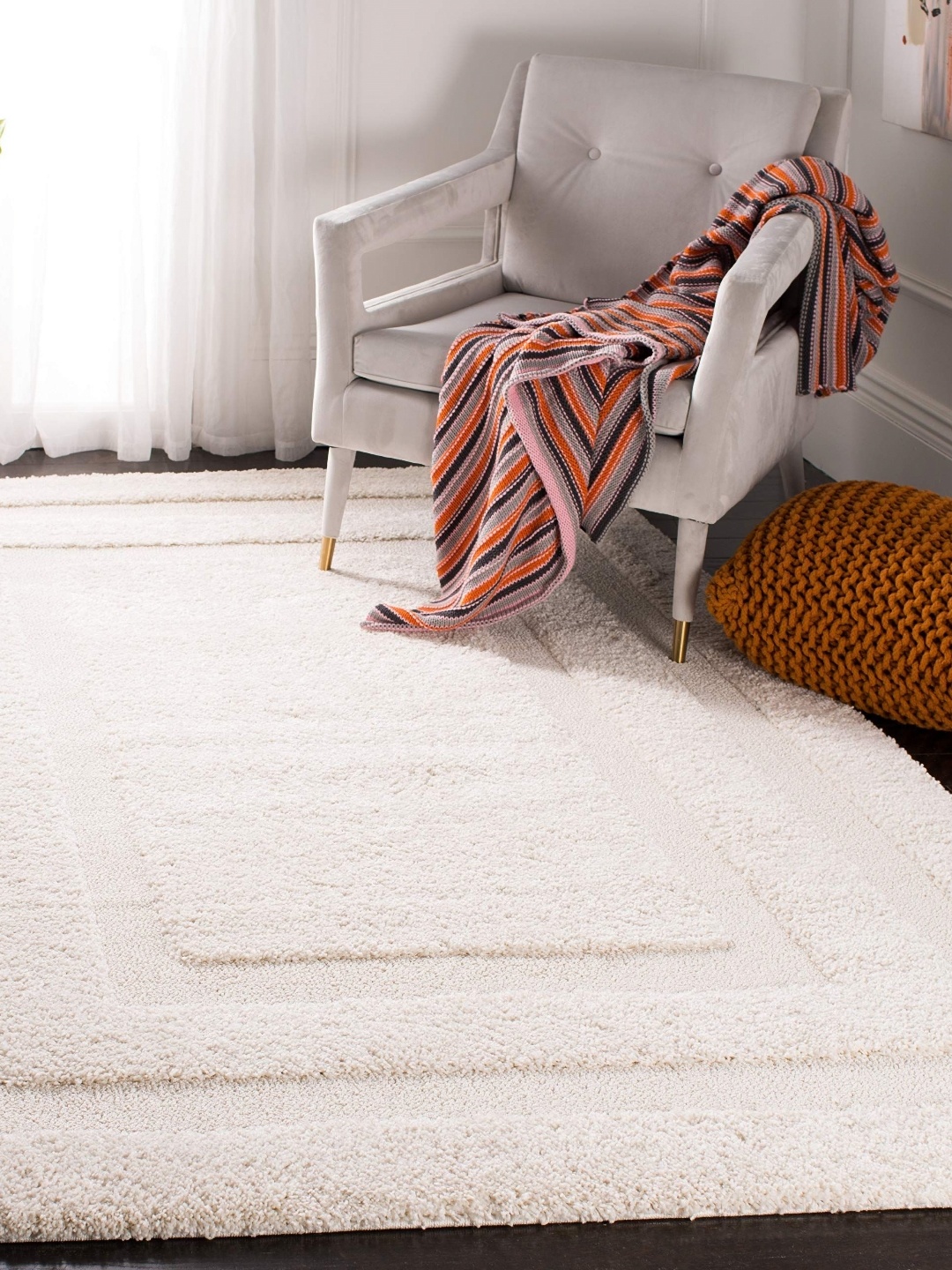 

IMRA CARPET White Textured Shaggy Carpet