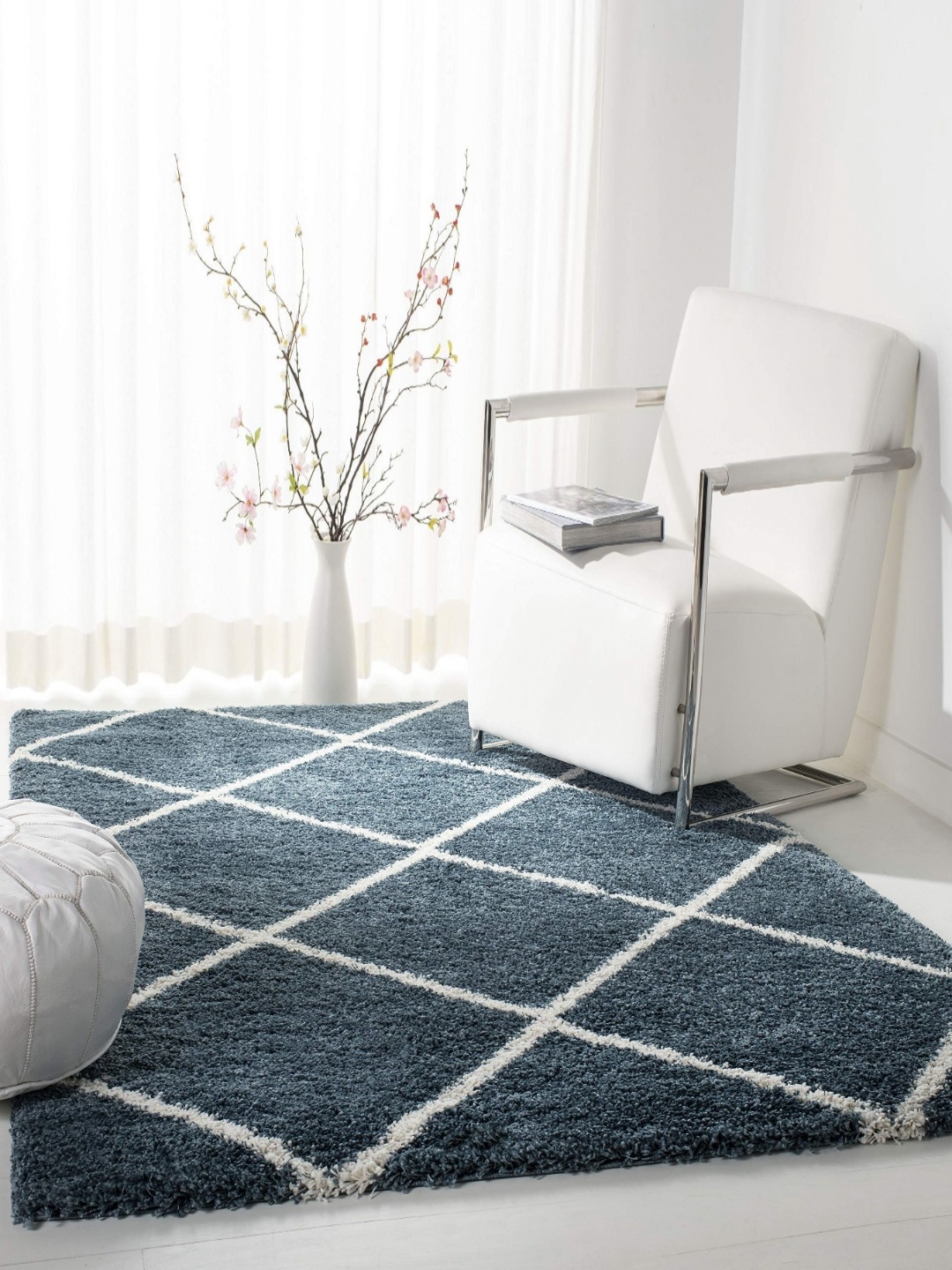 

IMRA CARPET Turquoise Blue & White Geometric Shaggy Carpet